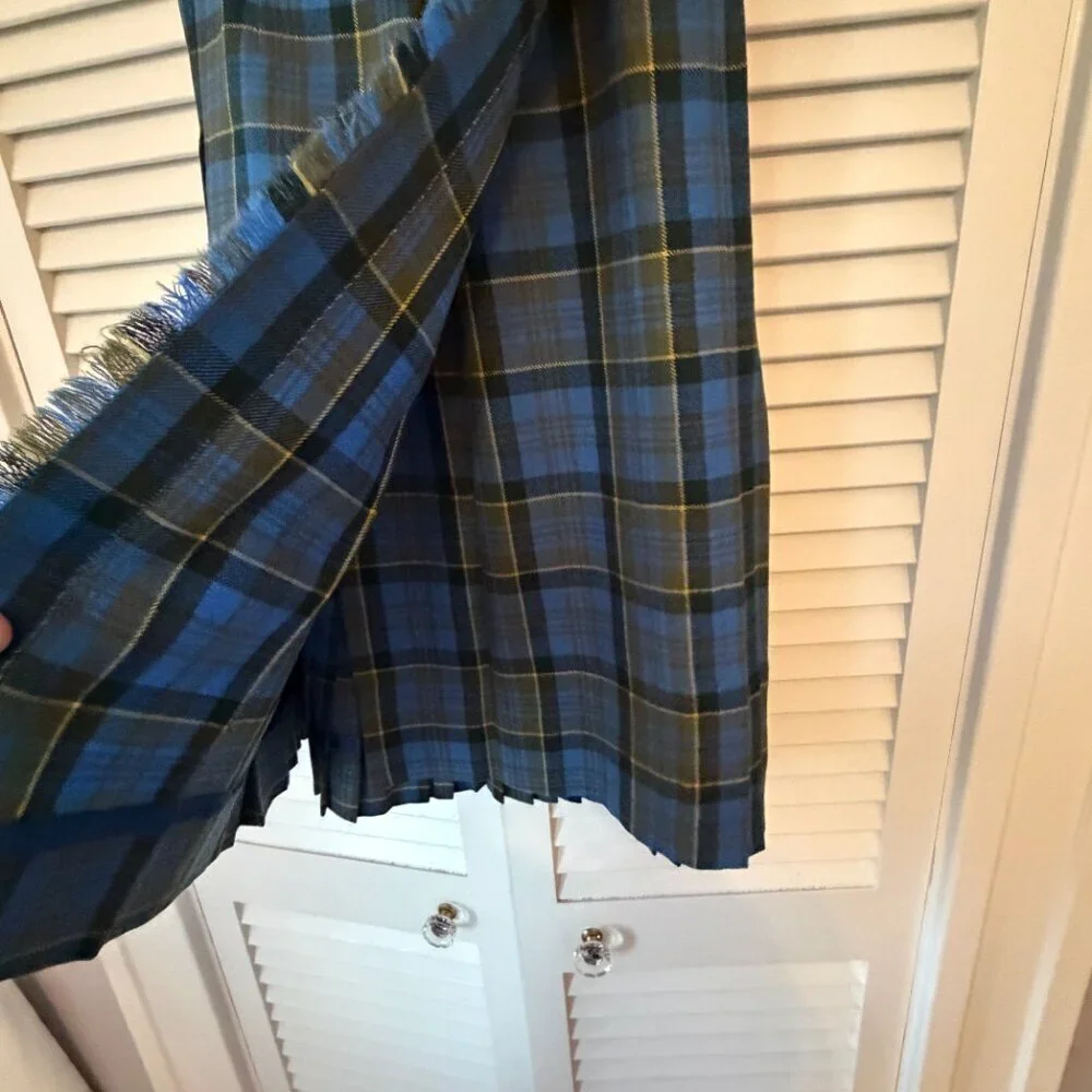 Vintage Hudson's Bay Company plaid skirt blue XXS midi 100% wool